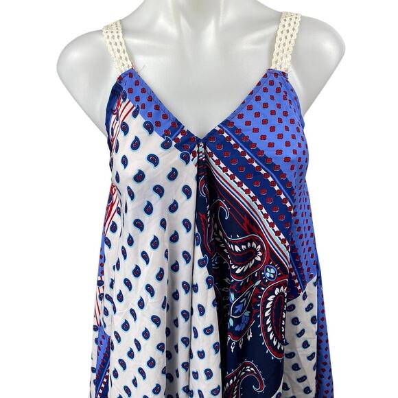 Bella Moda Multicolor Paisley Sleveless V-neck Asymmetric Midi A-line Dress Sz S - Picture 3 of 4